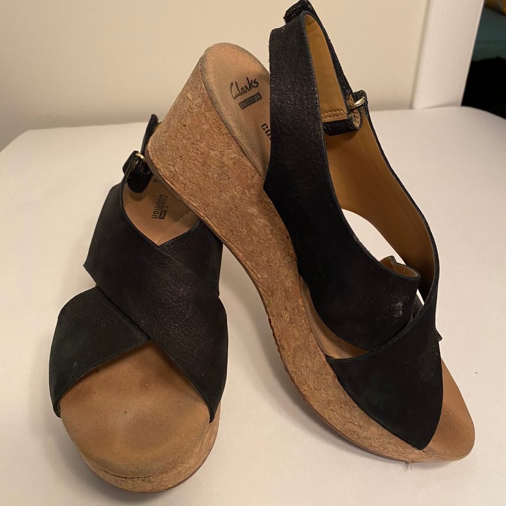 Clark's Annadel Eirwyn Black Wedge Sandals 8.5